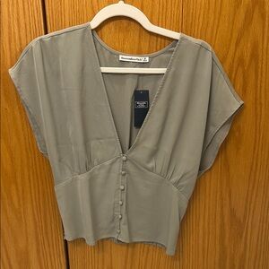 Abercrombie & Fitch Tan Crop Blouse with Cap Sleeves